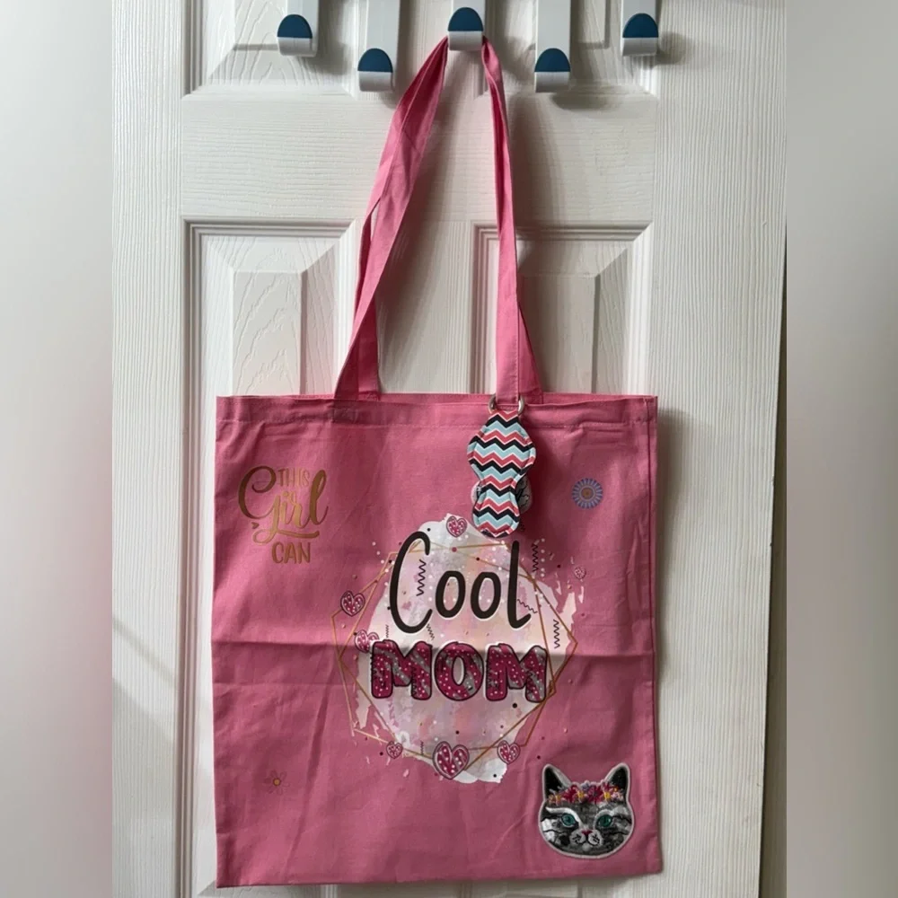 Cool mom‎ pink handmade tote bag